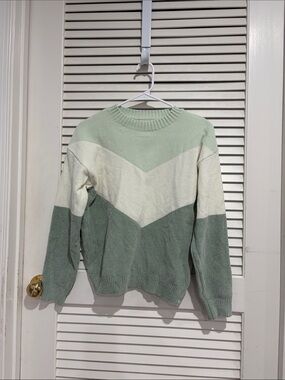 Kids Chevron Colorblock Crewneck Sweater - Sage & White